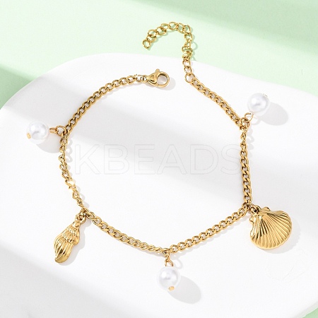 Conch & Shell Shape 304 Stainless Steel Charm Bracelets BJEW-F519-02A-G-1