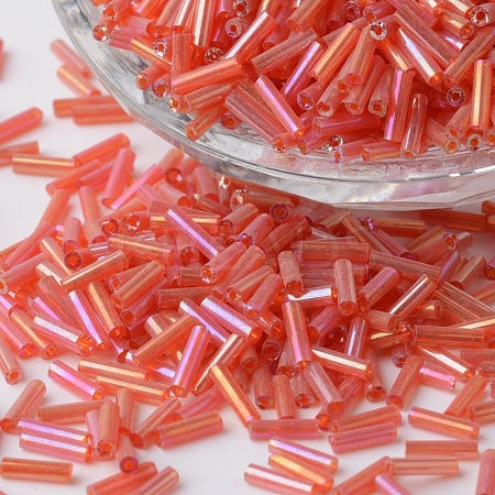 Transparent Colours Rainbow Plated Glass Bugle Beads SEED-K001-E01-1-1