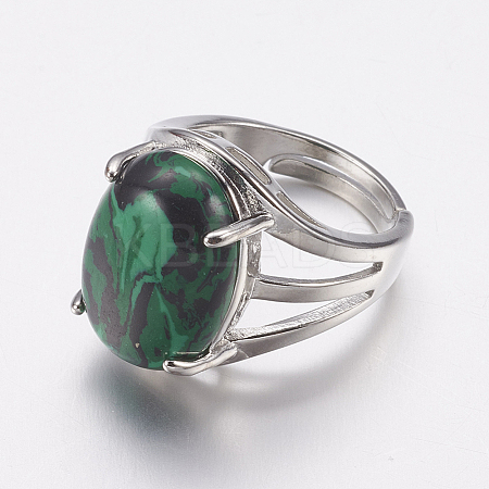 Synthetic Malachite Wide Band Finger Rings RJEW-K224-A17-1-1