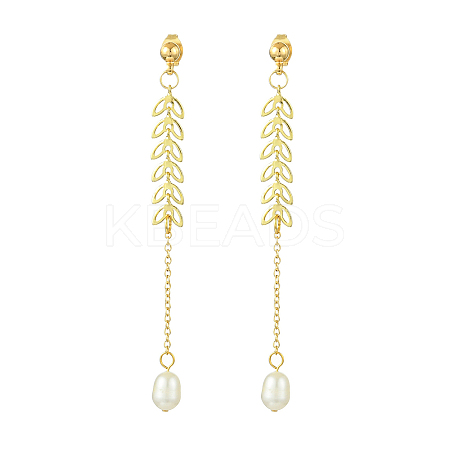 Natural Cultured Freshwater Pearl Beads & Brass Dangle Stud Earrings for Women EJEW-TA00555-1