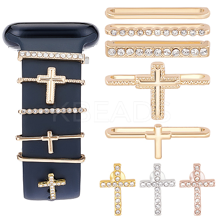 5Pcs 5 Style Cross Shape Zinc Alloy with Rhinestone Watch Band Studs and Watch Band Charms FIND-UN0003-40-1