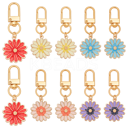 10Pcs 5 Styles Daisy Alloy Enamel Pendant Decoration HJEW-PH02102-1
