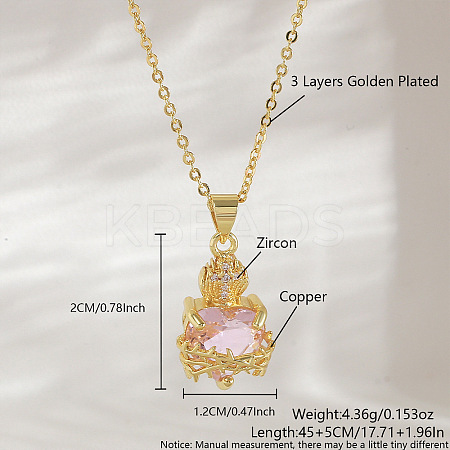 Brass Micro Pave Clear Cubic Zirconia and Pink Resin Scared Heart Pendant Necklaces for Women FS-WG476F5-16-1
