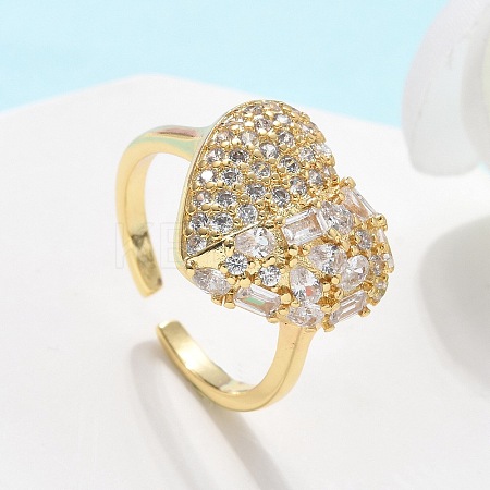 Brass Micro Pave Clear Cubic Zirconia Cuff Rings for Women RJEW-C126-06G-1