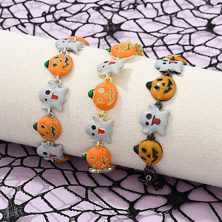Halloween Brass Enamel Link Bracelets for Women BJEW-B149-01-1