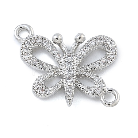 Rack Plating Brass Micro Pave Clear Cubic Zirconia Butterfly Connector Charms KK-A234-077P-1