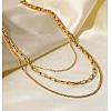 304 Stainless Steel Paperclip & Box Chains 3 Layer Necklaces JN1126A-1