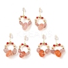 Natural Agate & Strawberry Quartz & Synthetic Coral Dangle Earrings EJEW-L286-15G-1