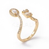 Clear Cubic Zircon Flat Teardrop & Square Open Cuff Ring RJEW-B043-10-4