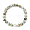 Natural Larimar Rondelle Beaded Stretch Bracelets with Natural Pearl BJEW-JB14432-3