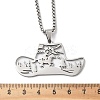 201 Stainless Steel Hollow Cowboy Hat Pendant Necklaces NJEW-H065-27P-3