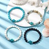 4Pcs Round Natural Amazonite & Lava Rock & Synthetic Turquoise Beaded Stretch Bracelets BJEW-JB10269-5