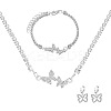 Butterfly Alloy with Crystal Rhinestone Pendant Necklace & Hoop Earring & Link Bracelet FS-WG7F609-01-5