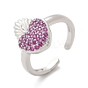 Sacred Heart Brass Micro Pave Cubic Zirconia Cuff Rings for Women RJEW-B117-01P-03-4