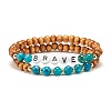 Natural Wood Round Beads Stretch Bracelets Sets BJEW-JB07347-2