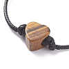 Natural Tiger Eye Heart Braided Cord Bracelet BJEW-JB07685-01-4