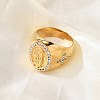 Oval with Saint 304 Stainless Steel Rhinestone Finger Ring for Unisex RJEW-Z076-05G-02-3