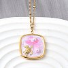 Summer Beach 304 Stainless Steel Lavender Enamel Pendant Necklaces for Women NJEW-U043-01A-G-1