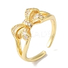 Bowknot Brass Micro Pave Clear Cubic Zirconia Open Cuff Rings for Women RJEW-C098-23G-1