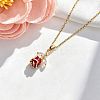 Brass Pave Clear Cubic Zirconia Enamel Rose Flower Pendant 304 Stainless Steel Cable Chain Necklaces for Women WG5C08E-03-1