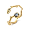 Leaf & Flat Round 304 Stainless Steel Paua Shell Cuff Rings for Women RJEW-G346-01G-01-4