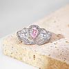 Rhodium Plated 925 Sterling Silver Pave Pink Cubic Zirconia Hollow Finger Ring for Women RJEW-F150-07B-P-2