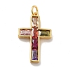 Cross Brass Micro Pave Colorful Cubic Zirconia Pendants KK-G419-29G-2