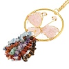 Butterfly Brass & Natural Rose Quartz Pendant Decorations HJEW-Z007-04G-04-2