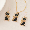 Cat Shape Zinc Alloy Enamel Pendant Necklaces & Dangle Earrings Sets FS-WG2319B-01-3