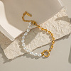 Fashion Plastic Pearl & 304 Stainless Steel Oval Beaded Link Bracelets for Women UP6693-6