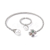 Heart Clover Brass Micro Pave Cubic Zirconia Cuff Bangles & Rings Sets for Women SJEW-R002-02P-01-4