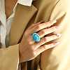 Oval 304 Stainless Steel with Synthetic Turquoise Finger Rings FS-WGC5475-05-1