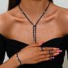 Alloy Rhinestone Tassel Pendant Necklace & Stud Earring & Ring FS-WG7E587-01-2