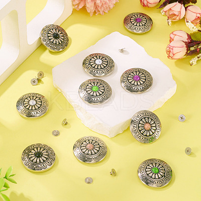 10Pcs 5 Colors Tibetan Style Flat Round Alloy with Resin Decorative Rivets BUTT-TA0001-31A-1