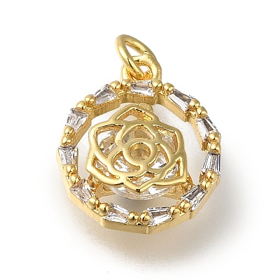 Rack Plating Brass Micro Pave Clear Cubic Zirconia Pendants KK-G500-20G-1
