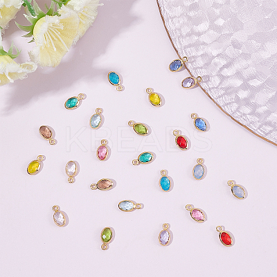 24Pcs 12 Colors Eco-Friendly Brass with Glass Pendants KK-FH0003-83-1