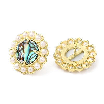 Ion Plating(IP) Natural Shell Flower Stud Earrings with Plastic Pearl Beaded EJEW-E599-04G-03-1