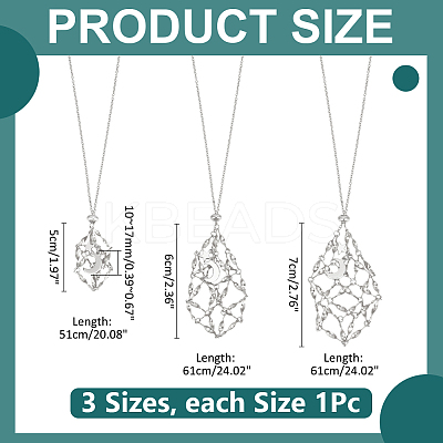 3Pcs Brass Macrame Pouch Necklaces NJEW-WR00007-1