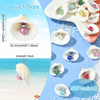 50Pcs 10 Colors Acrylic & Shell Pendants PALLOY-CJ00046-1
