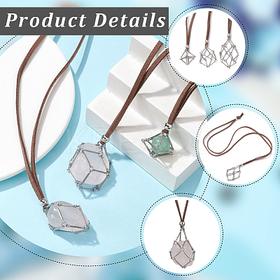 6Pcs 3 Styles Crystal Holder Cage Necklace MAK-SC0001-41P-1