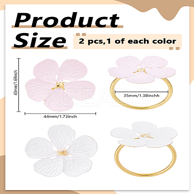 2Pcs 2 Colors Flower Alloy Enamel Napkin Rings AJEW-LP0002-68B-1