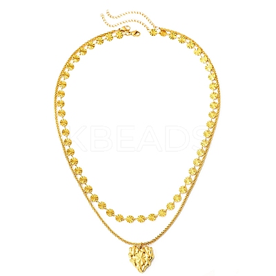 304 Stainless Steel Heart Pendant Flat Sequin Chain Double Layer Necklaces for Women LS-NJEW-F343-03G-1