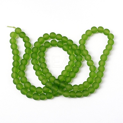 Baking Paint Lime Green Frosted Round Transparent Glass Bead Strands X-GLAA-S031-8mm-34-1