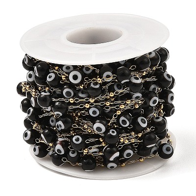 Evil Eye Lampwork Beaded Link Chains CHS-G028-04G-09-1