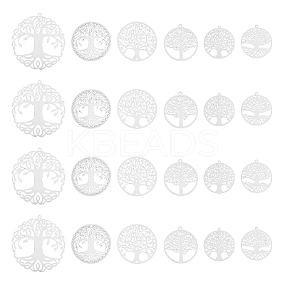 48Pcs 6 Style 201 Stainless Steel Filigree Pendants STAS-UN0042-04-1