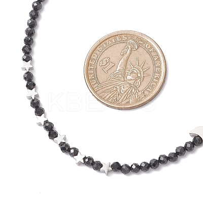 Brass and Faceted Round Natural Black Spinel Beaded Necklaces for Women NJEW-JN05657-02-1