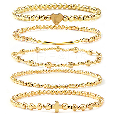 Brass and Stainless Beaded Stretch Bracelet Sets VB9693-5-1