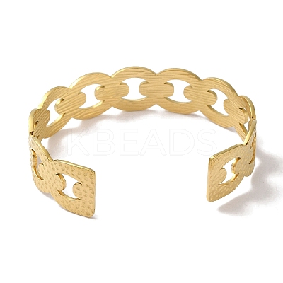 304 Stainless Steel Textured Hollow Open Cuff Bangles for Women BJEW-I315-02G-1
