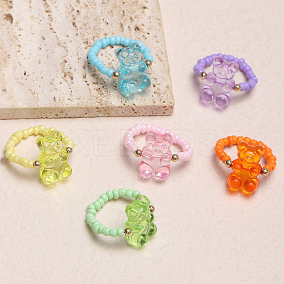 6Pcs Glass Seed Beaded Stretch Rings FS-WG68E71-01-1