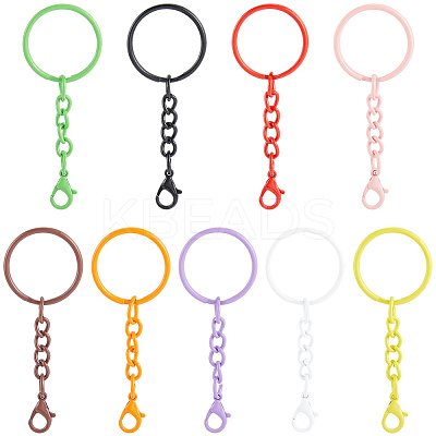 54Pcs 9 Colors Spray Printed Iron Keychain Clasps FIND-SC0022-77-1